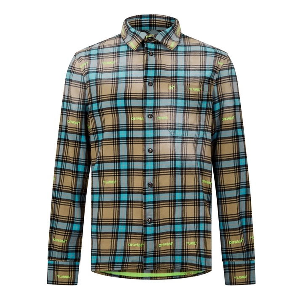 Off White Helvet Patt Checked Overshirt - Brown